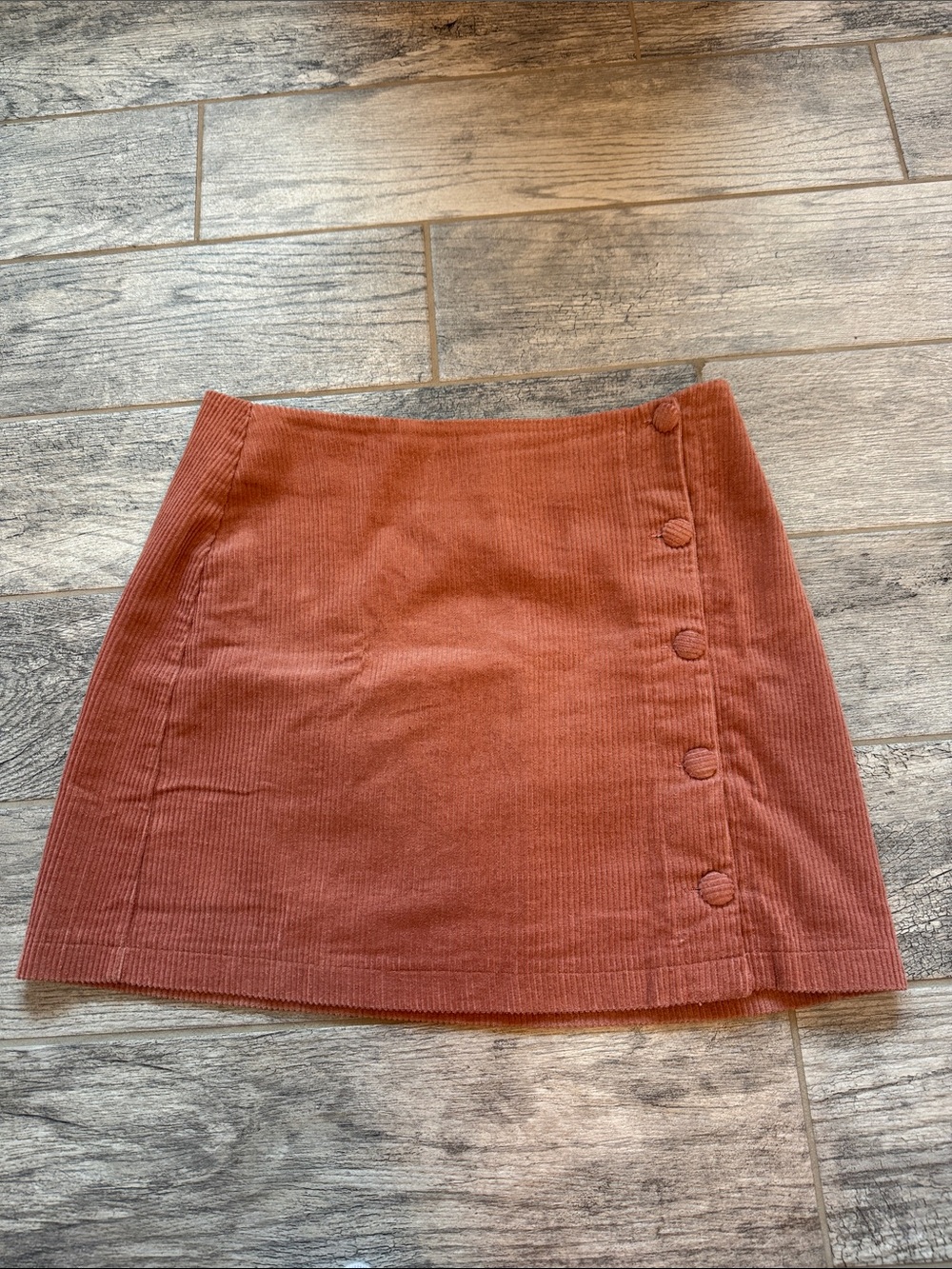 Lulu's Rust Corduroy Button-Side Mini Skirt
